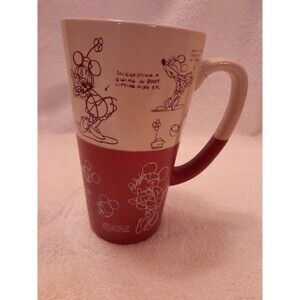 Disney Minnie Mouse Tall Coffee Mug Cup Sketch Drawing Latte Burgundy 6” Tall